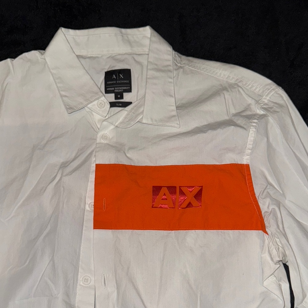Armani Exchange White and Orange Casual Button Down Shirt